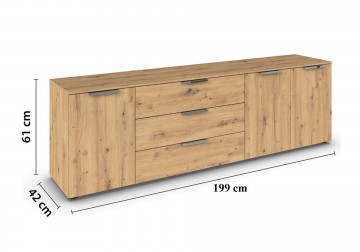 Lage commode dressoir finesse eiken artisan 199 cm 3