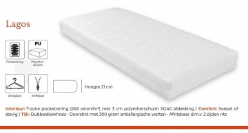 Lagos 7 zone pocketvering matras 21 cm  soepel stevig  extra stevig