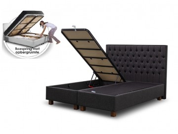 Opbergbedden gecapitonneerd zwart   openbak