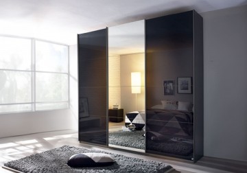 Schuifdeur kledingkast 3 deuren glas basalt grijs   spiegel 203 cm 1