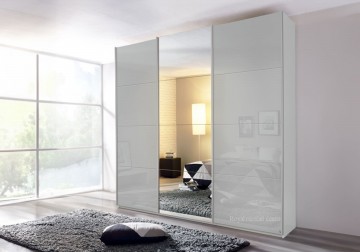 Schuifdeur kledingkast 3 deuren glas zijdegrijs   spiegel 203 cm 1