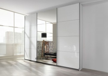Schuifdeur kledingkast 3 deuren hoogglans wit spiegel 203 cm 1