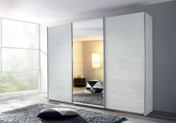 Schuifdeur kledingkast xl 3 deuren glas wit   spiegel 1