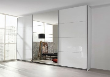 Schuifdeur kledingkast xl 3 deuren hoogglans wit spiegel 1