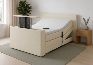Twijfelaar elektrische boxspring kubic met tv lift voetbord beige