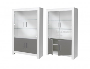 Vitrinekast 2 deurs hoogglans wit taupe grijs detail royal meubel center 1