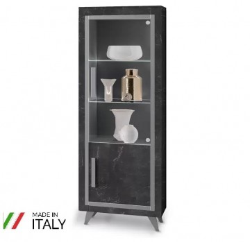 Vitrinekast silver hoogglans antraciet 1 deur met led1