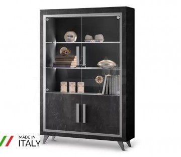 Vitrinekast silver hoogglans antraciet 2 deurs met led