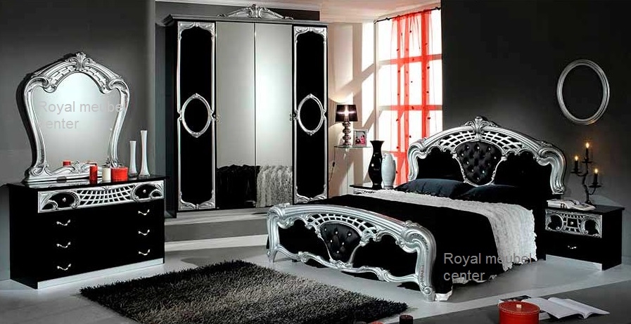 Slaapkamer klassiek Italiaanse hoogglans Toscana silver black Slaapkamers - Royal Boxspring Swiss Bedden