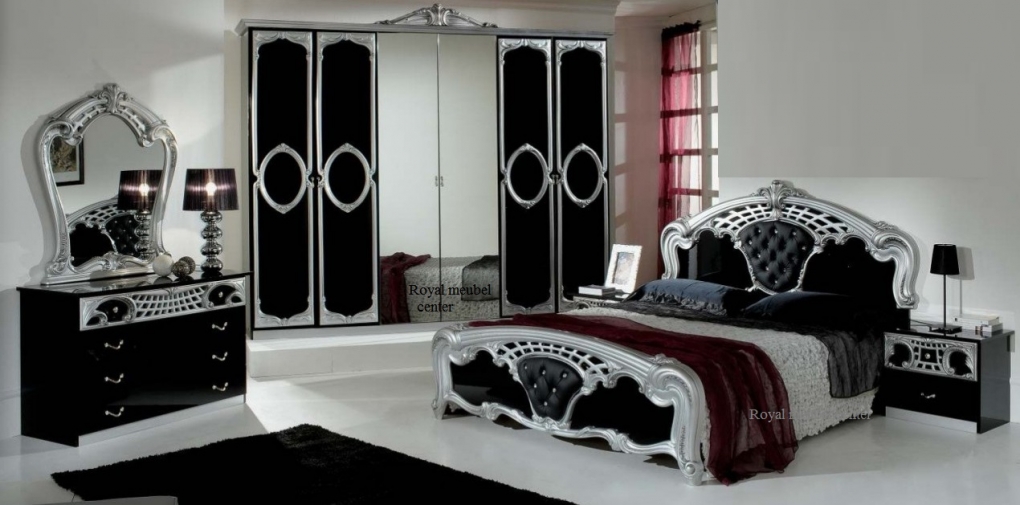 Slaapkamer klassiek hoogglans Toscana silver black set Complete Slaapkamers - Royal Boxspring Bedden