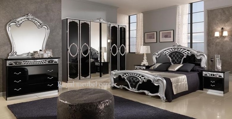 Slaapkamer klassiek Italiaanse hoogglans Toscana silver black Slaapkamers - Royal Boxspring Swiss Bedden