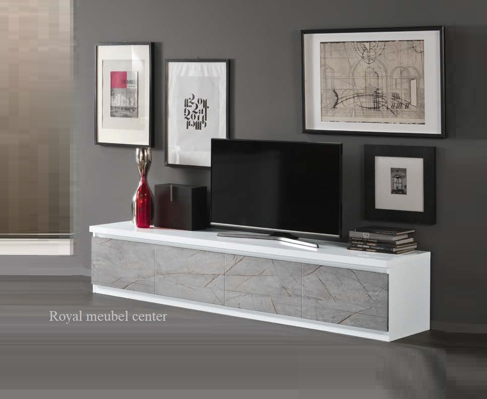 Likeur behalve voor condensor Tv meubel Forever XL hoogglans marmer grijs wit 220 cm - TV plasma Tafels -  Royal Boxspring Swiss Bedden