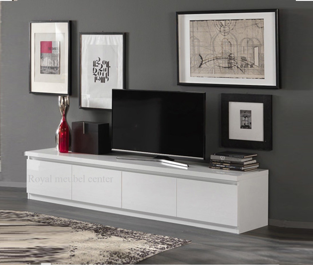 Ambassade te veel elkaar Tv meubel Forever XL hoogglans wit 220 cm. - TV plasma Tafels - Royal  Boxspring Swiss Bedden